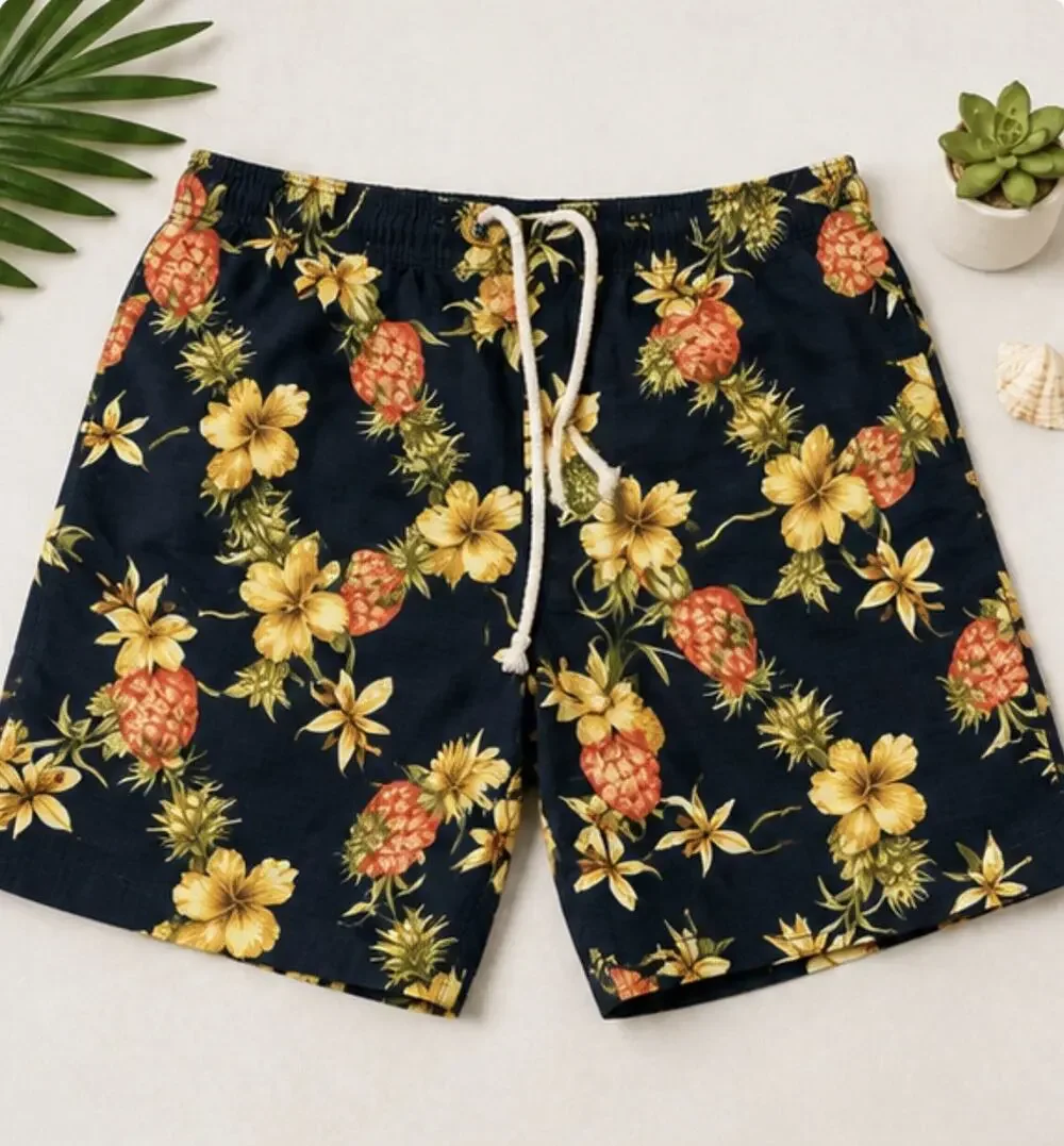 Tommy Bahama Pineapple Floral Swim Trunks Board Shorts Men’s XL Blue Hawaiian